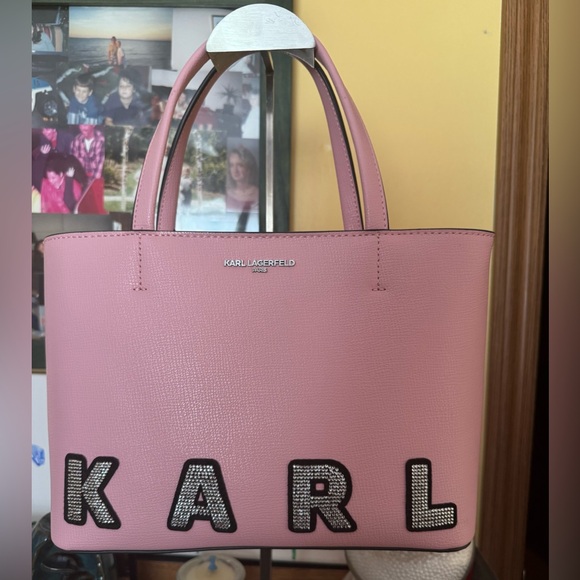 KARL LAGERFELD TOTE BAG KARL CRISTALES ROSA WITH LOGO STRAP NWT